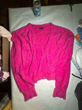 AAMILIFE Hot Pink Fuzzy Button-Front Cardigan Sweater XXL